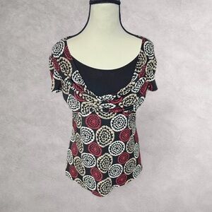 PerSeption Concept Black and Red Floral‎ Women's Top